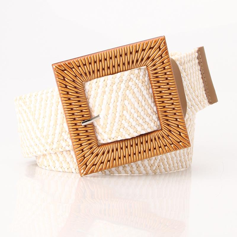 Wide, Simple and Versatile Straw-woven Round-buckle Belt, Forest Girl Tie Cotton and Linen Elastic Woven Elastic Dress and Dress Decorative Belt
