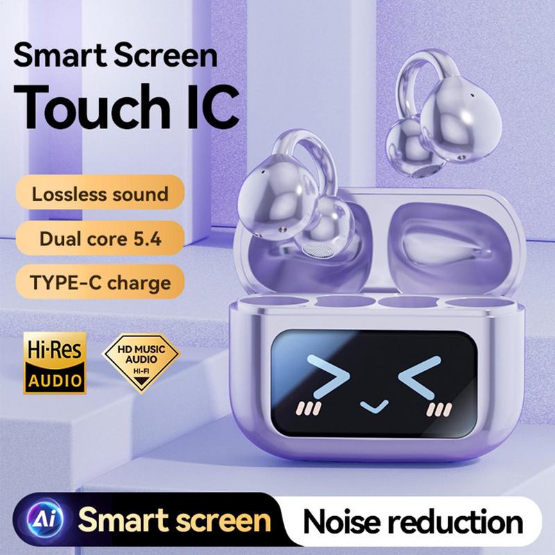 Ohrhörer mit Bildschirm Kabellose Smart Clip-On Ohrhörer KI-Übersetzung Geräuschunterdrückende Ohrhörer Wasserdichte Sport-Ohrstöpsel für das Fitnessstudio