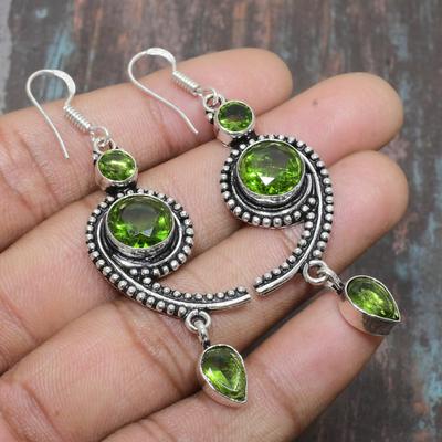 Charming Peridot Gemstone Handmade Solid 925 Sterling Silver Jewelry Earring