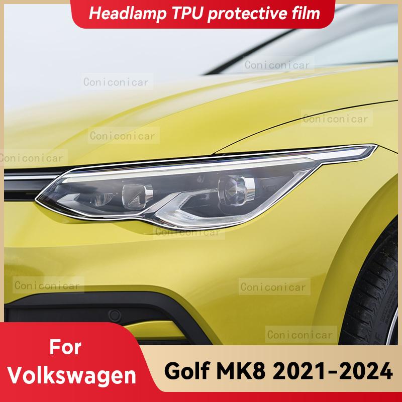 For Volkswagen GOLF 8 MK8 2021-2024 Car Headlight Transparent TPU Protective Cover Film Front Light Tint Change Color Sticker