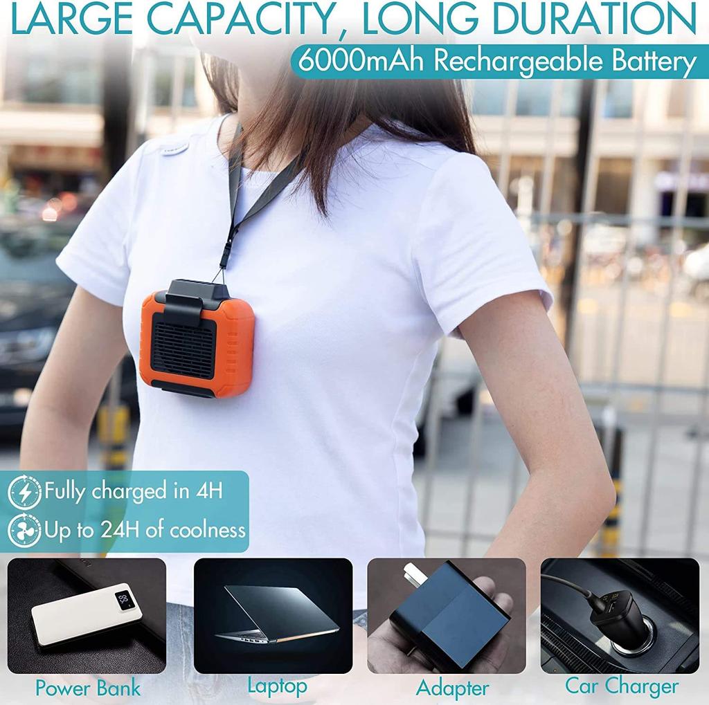 6000mAh Portable Waist Clip Fan with 24H Working Time,Rechargeable Battery Operated Personal Hands-free Fan for Work Hiking