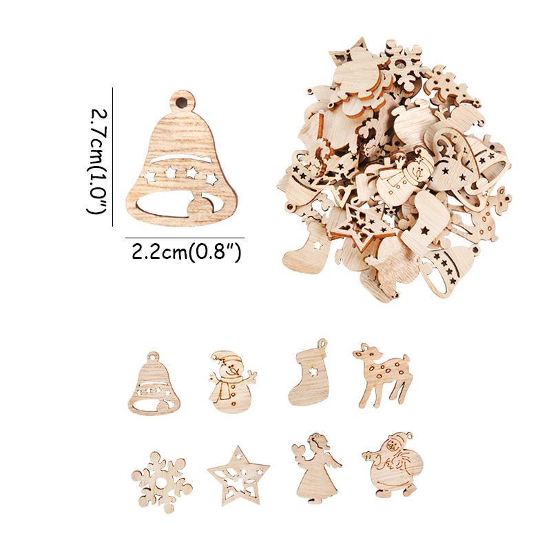 50/100pcs Christmas Natural Wooden Chip Santa Snowman DIY Wood Crafts Christmas Tree Hanging Ornament Pendant Navidad xmas Decor