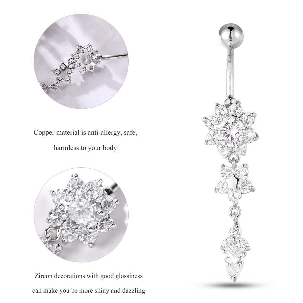 Flower Shaped Anti allergy Copper Belly Navel Ring Plating Body Piercing Jewelry Silver