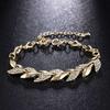 Adjustable Golden Leaves Rhinestone Bracelets Elegant Leaf Bangle for Women