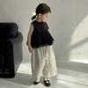 Girls' Summer Set Doll Shirt Sleeveless Lace Black Vest+ Striped Pants Girls' Clothing Sets