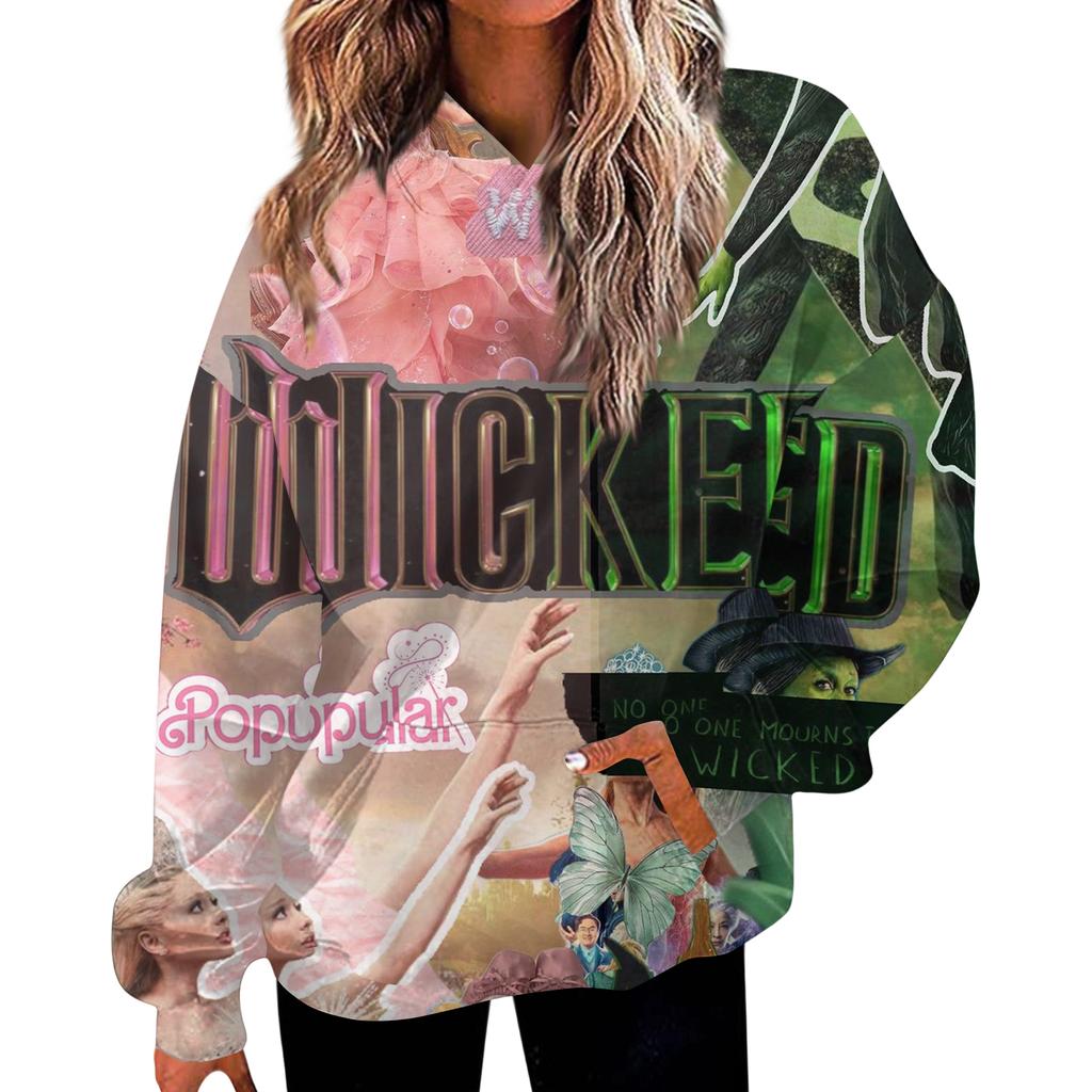 Women's Casual Fashion Witch Print Long-Sleeve Hooded Sweatshirt With Pockets