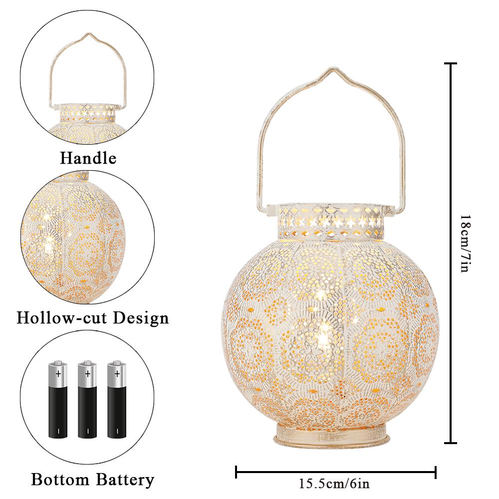 Set of Two Vintage White Battery Lantern Durable Garden Metal Round Lamp for Holiday Decoration(2pcs)