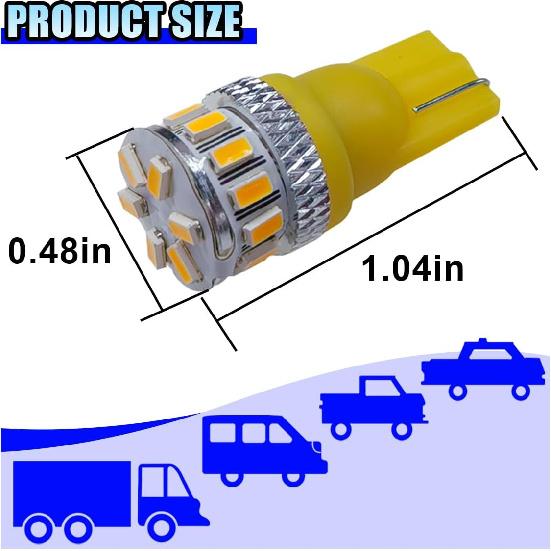 2PCS T10 Wedge 168 194 LED Bulbs, 175 2825 W5W Bright Amber Yellow Car Dome Light Bulb with 3014 18SMD Chip, 12V Illumination Lamp Replacement for