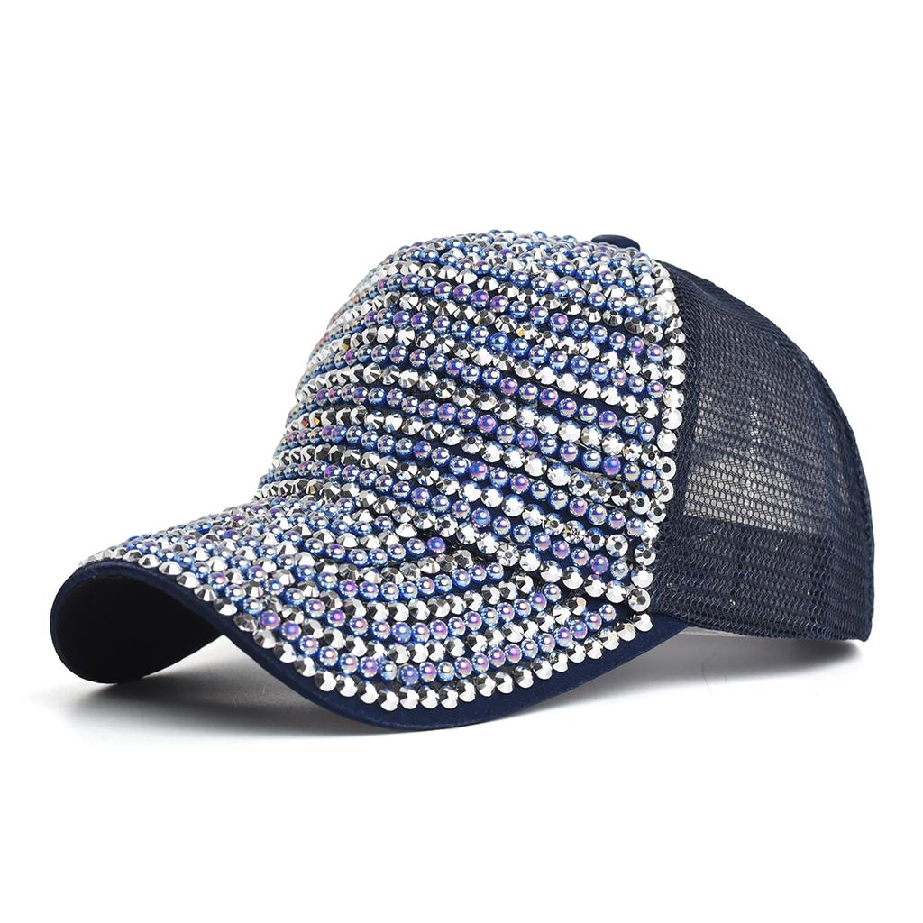 Baseball Cap Women Full Rhinestone Beads Mesh Cap Street Fashion Snapback Hats Casual Party Hip Hop Kpop Dance Cap Men Summer