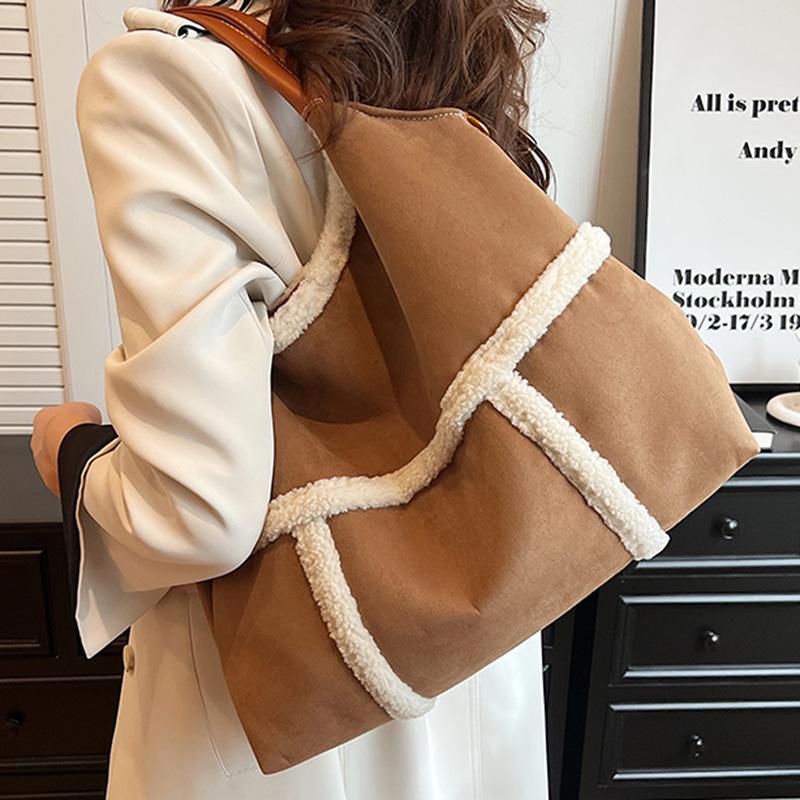 2025 autumn new casual simple large-capacity suede portable tote bag women's commuter shoulder tote bag