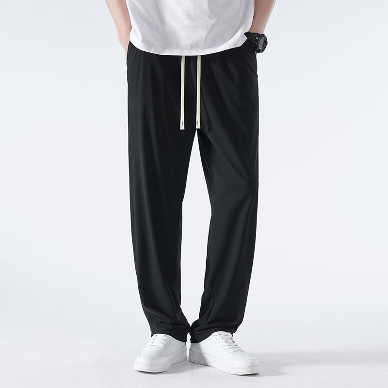 Men Elastic Waist Straight Leg Pants Casual Loose Drawstring Summer Trousers