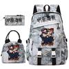 Anime Jujutsu Kaisen Backpack Set for Girls 3pcs School Bookbag Lunch Bag Pencil Case Casual Travel Rucksack