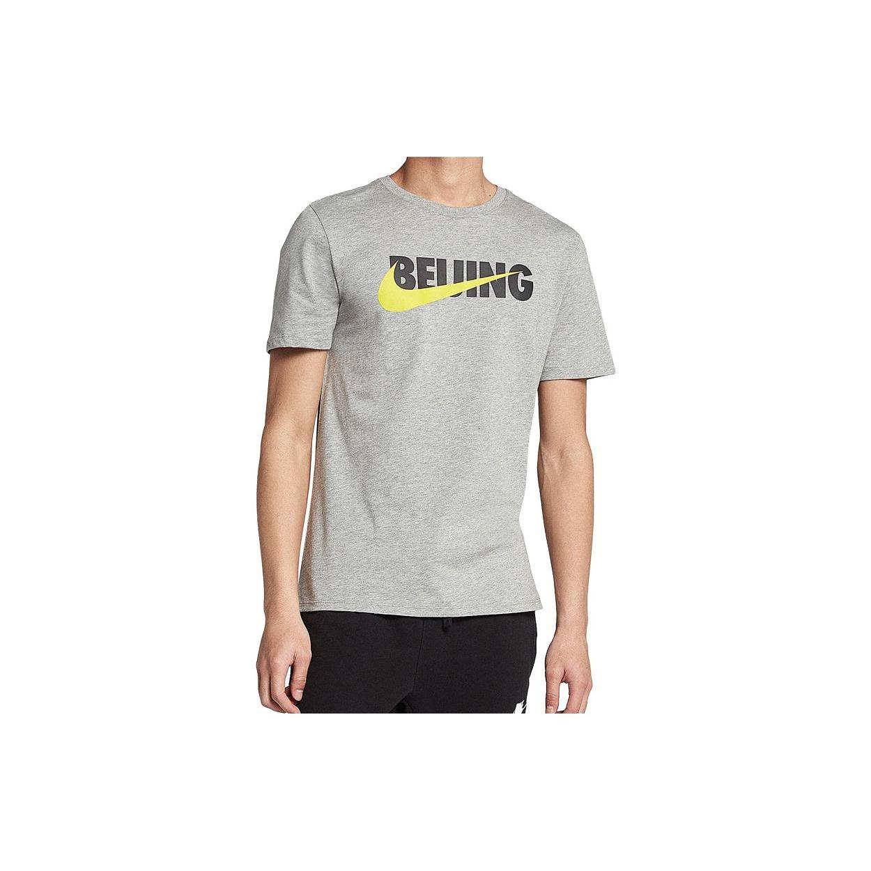 Men s Nike Alphabet Printing Round Neck Short Sleeve Gray T-Shirt AH2279-063 L