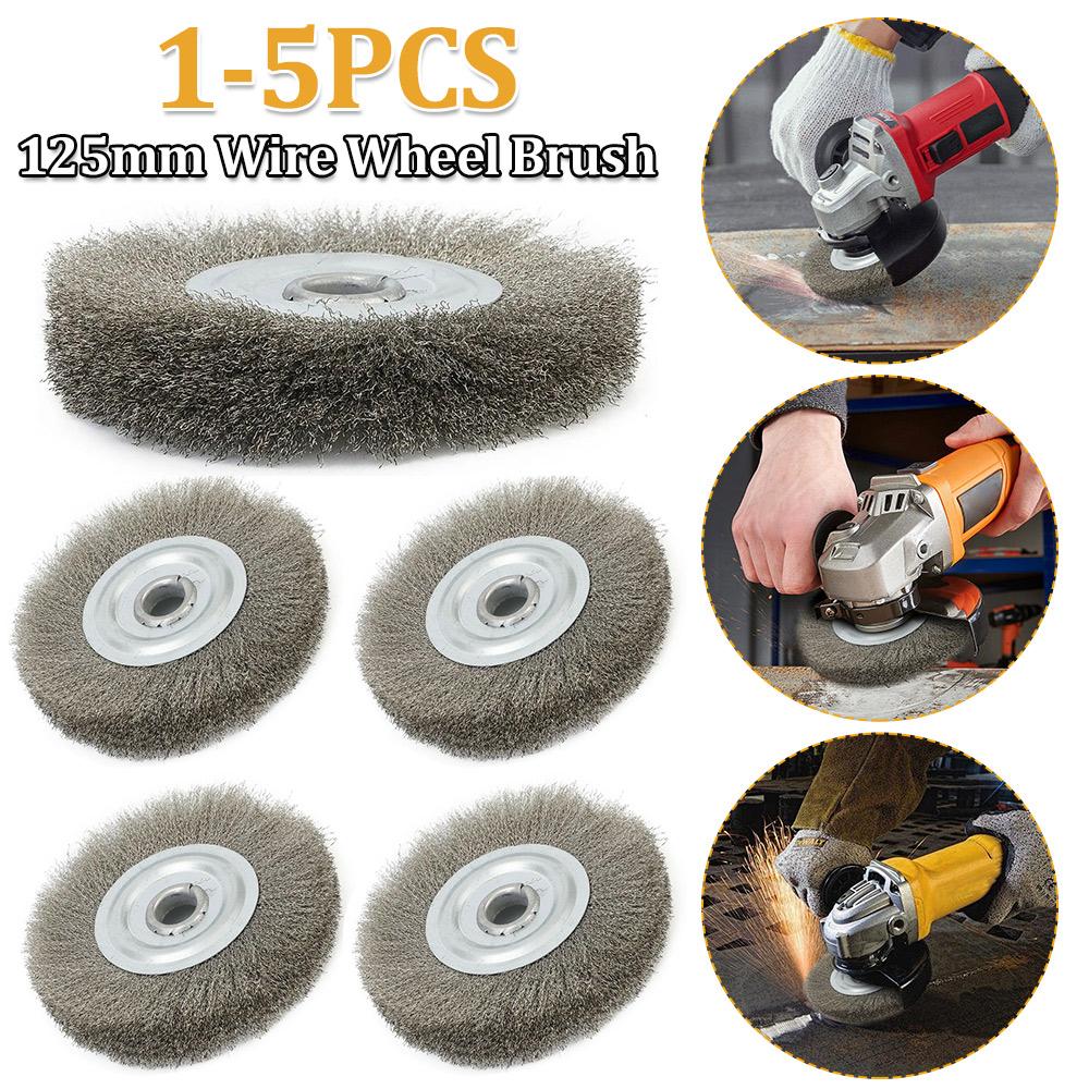 Wire Wheel Brush 5inch Crimped Stainless Steel Wheel Brush Bench Grinder Abrasive Tool 16mm Hole Drill Brush Polishing Tools