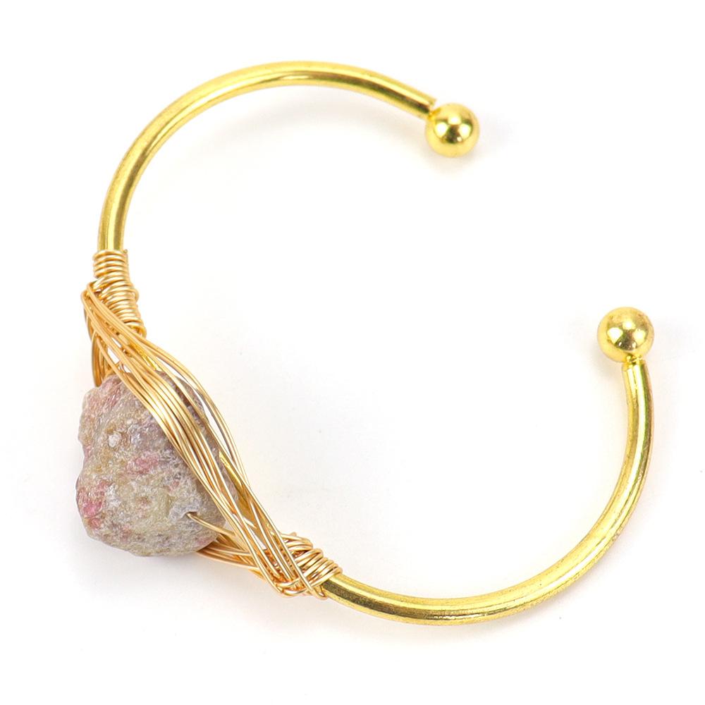 Handmade Gold Winding Natural Crystal Rough Stone Amethyst Bracelet, Bracelet Opening Adjustable B07