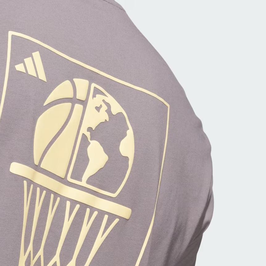 Adidas World Wide Hoops Graphic T-Shirt Taupe Oxide Men Tops Grey JZ7528