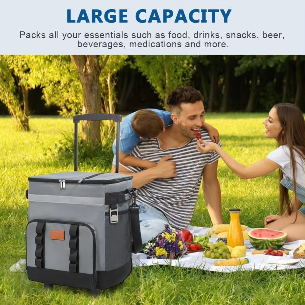 Double Layers Picnic Trolley Box Large Capacity Tie Rod Picnic Bag Insulated Cooler Bag  Lunch Box