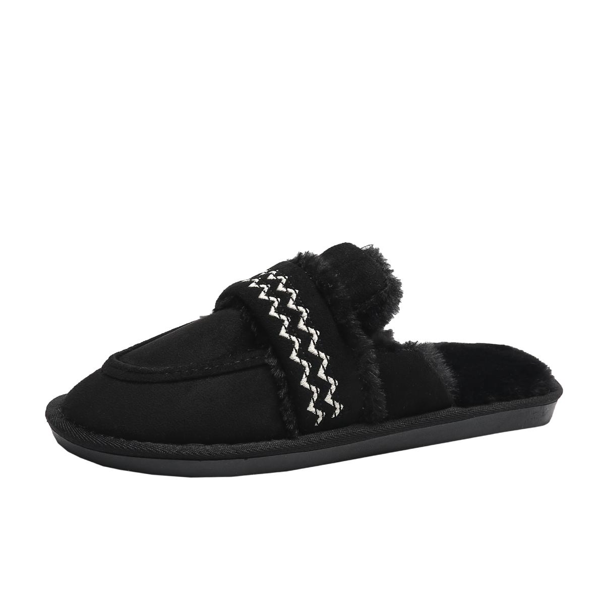 

Модные зимние женские тапочки, комплект, с открытым носком, модные, с низким верхом, плюшевые, роскошные, 2024, на плоской подошве, хлопковые туфли, обувь для женщин 42-43 чёрный