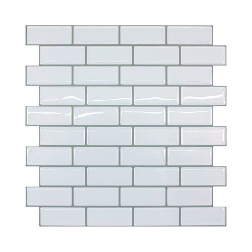 Remecle Kitchen Tile Sheets/Tile Stickers [Plump 3D Brick-Style Tile Stickers, Heat-Resistant, Waterproof, Easy to Apply, 25cm x 25cm, Brick White, 10