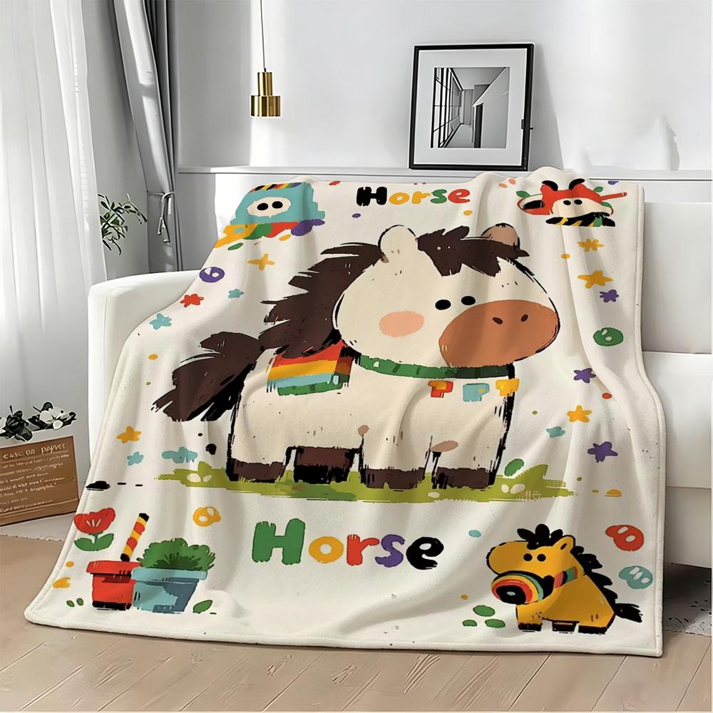 Painting Cute Pony Throw Lightweight 240G Flannel Blanket Soft Skin-Friendly For Summer Cooling