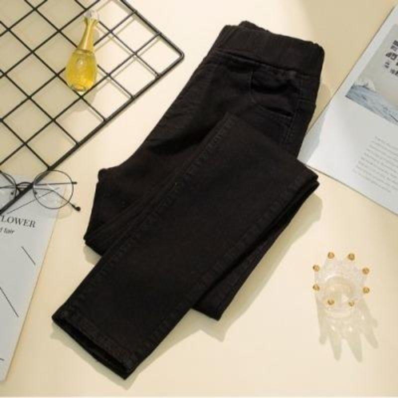 Black Women's Elastic Waist Jeans Spring Autumn Slim Stretch Pencil Jeans All-match Casual Female Boyfriend Denim Trouser