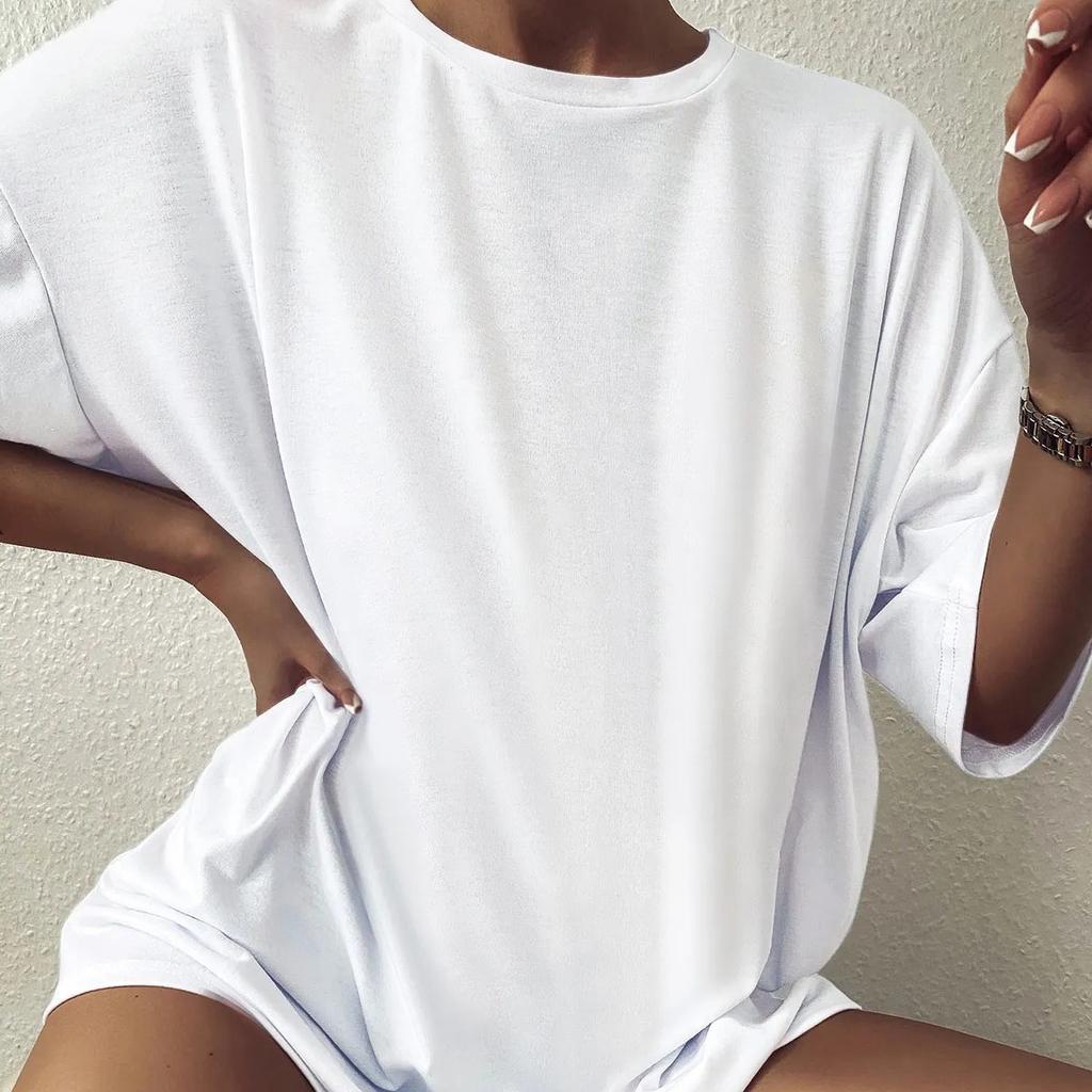 Summer Letter Print Short-Sleeved Round Neck Cotton T-Shirt Loose European Beautiful Women Top