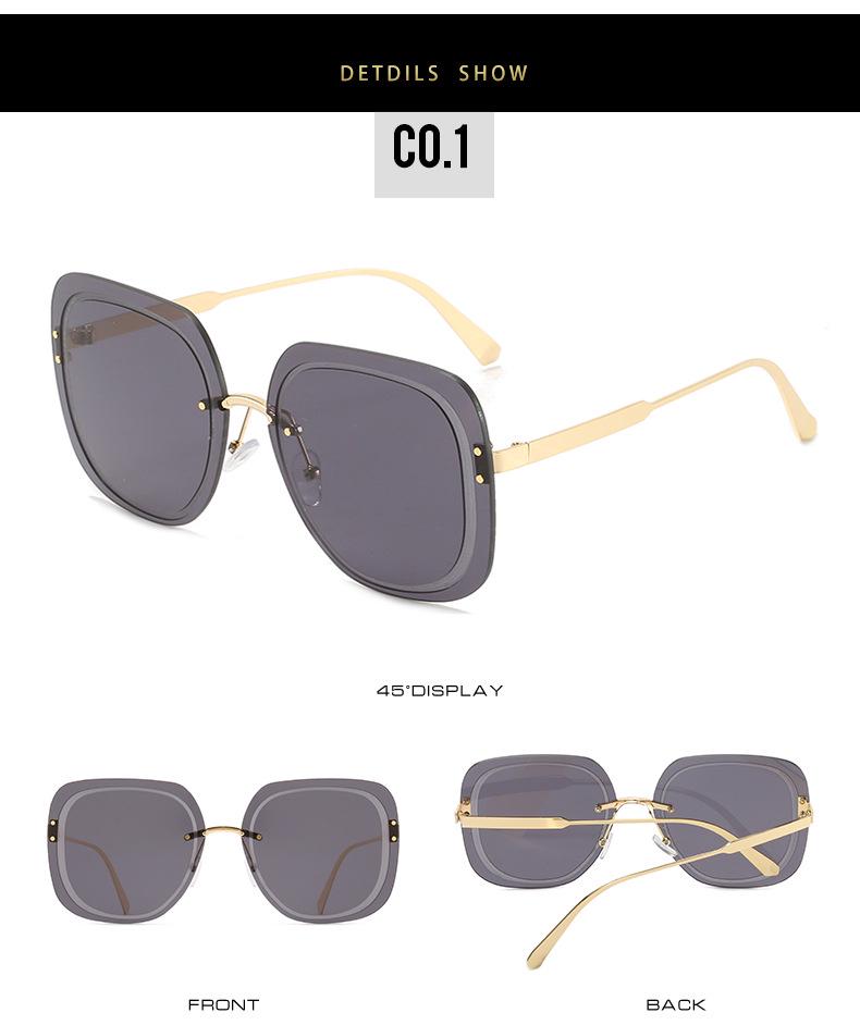 2021 European and American Square Frame Sunglasses with Rice Nail Grooved Lenses for Women