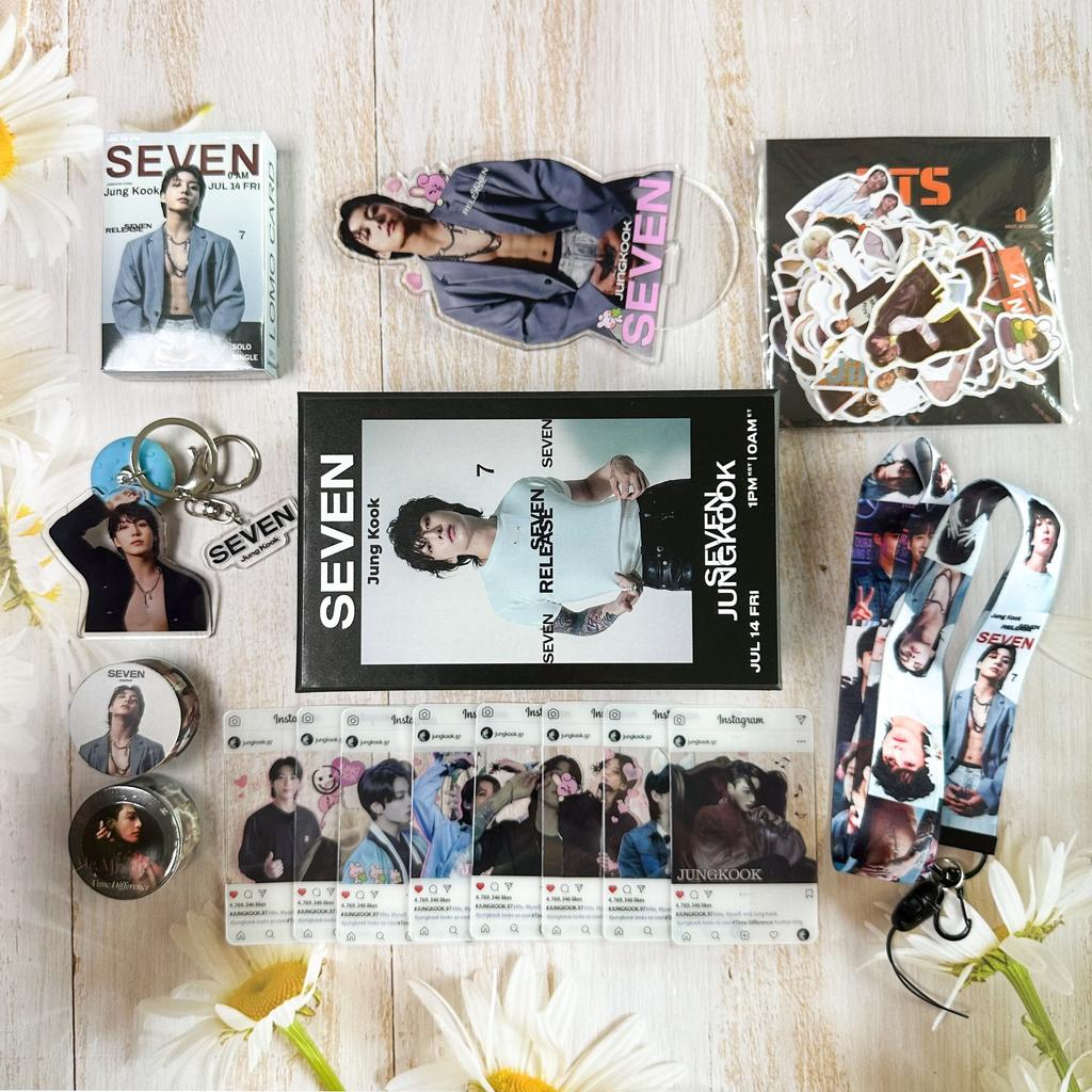BTS Jung Kook "SEVEN" Set Regalo Scatola, Collezione Merchandising Idol Kpop, Carte Lomo, Supporto Acrilico, Portachiavi, Adesivi, Cordino, Miglior Regalo per Army
