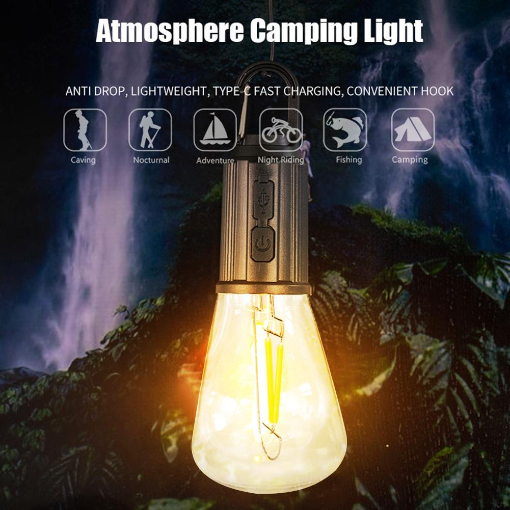 Portable Camping Light 600mAh Outdoor Tent Lamp with Hook Portable Lighting Lantern Type C Charging Waterproof for BBQ Exploring