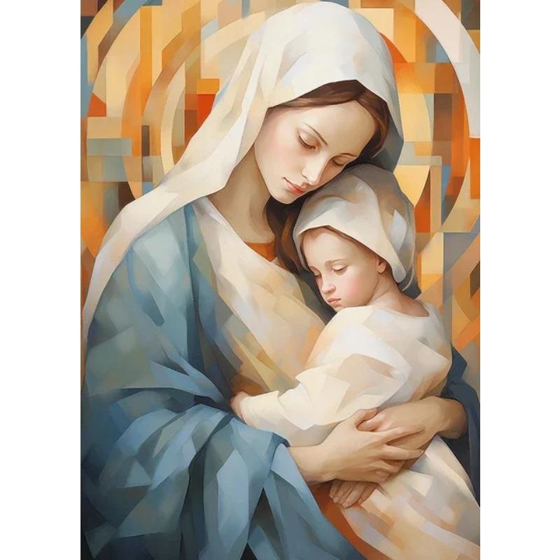 Christian Jesus with Sheep and Virgin Mary Poster Canvas Painting Print Catholic Wall Art with Bible Verse for Farmhouse Home D