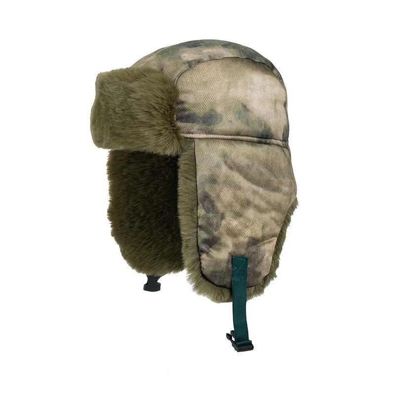 Мужская камуфляжная ветрозащитная авиаторская шапка с ушанками - Плюшевая и теплая зимняя шапка One Size