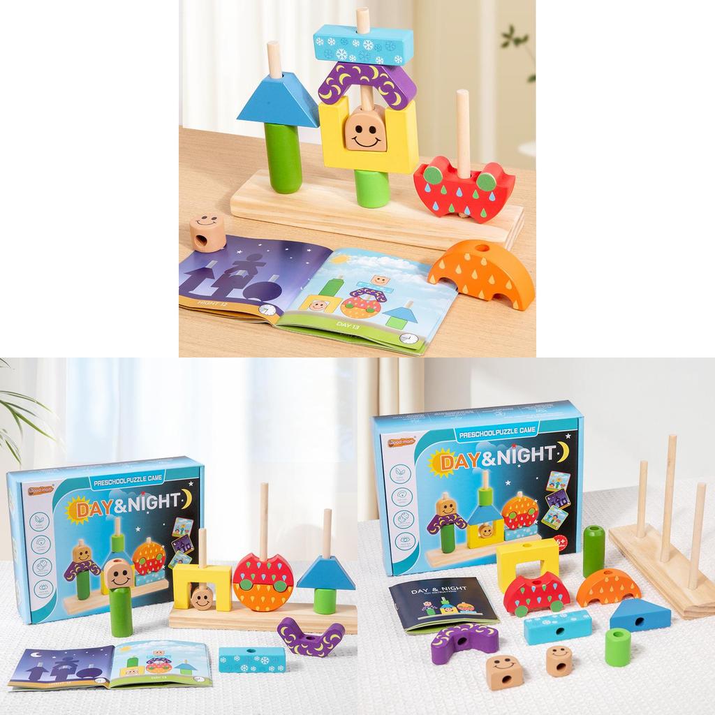 Wooden Day And Night Pattern Recognition Domino Toy For Preschool Learning