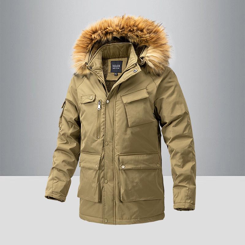 

Men s Thickened Mid-length Hooded Winter Workwear Jacket with Multi-pockets 3XL