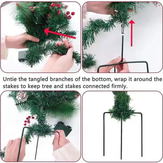 Lighted Artificial Christmas Urn Filler Battery Powered Pre-lit Xmas Pine Trees with LED Lights And Tripod Stake Holiday Planter Filler