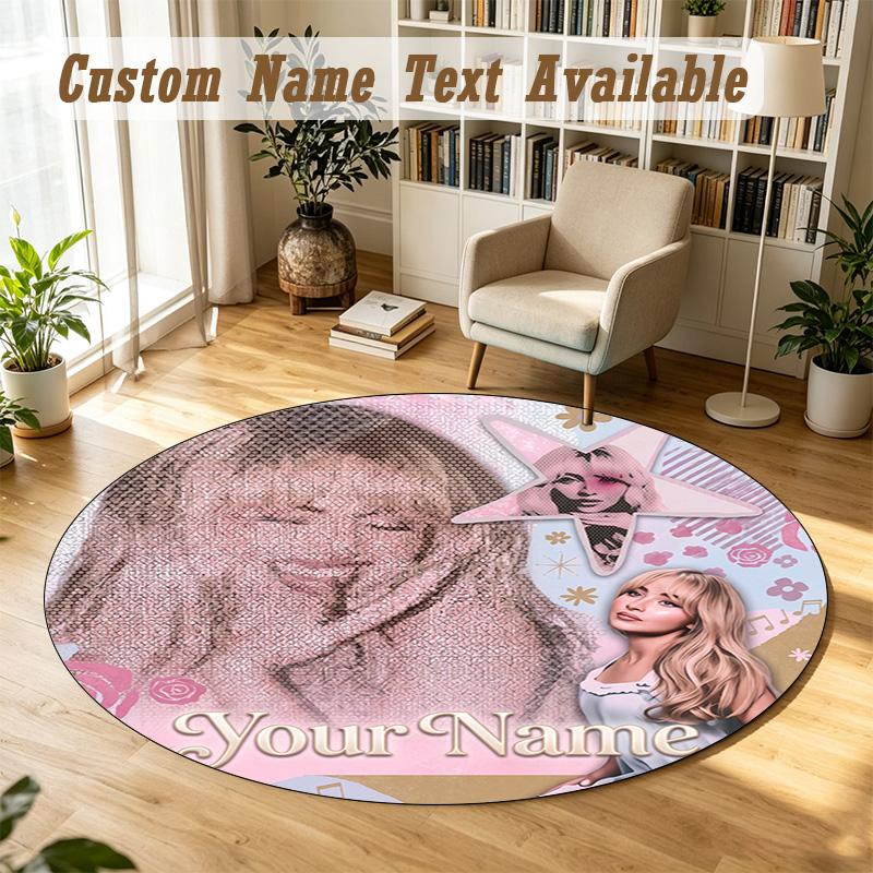 Round Rug Custom NameSabrina Carpenter Pattern Non Slip Carpet Home Floor Decor