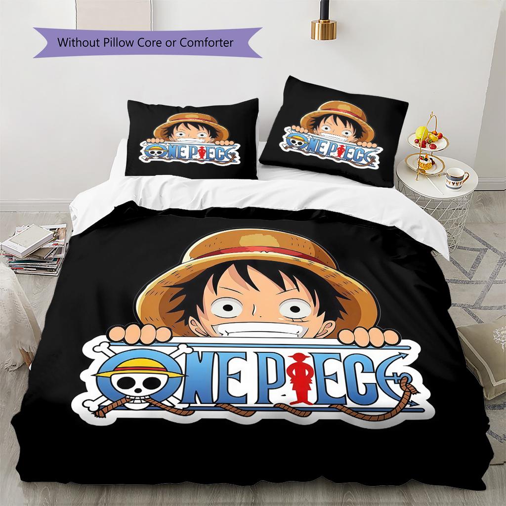 One Piece Monkey D Luffy Muster Bettwäsche Bettdecke Set Bettbezug Kissenbezug Zuhause Geburtstagsgeschenk(1 Bettbezug + 2 Kissenbezüge, ohne Füllung)