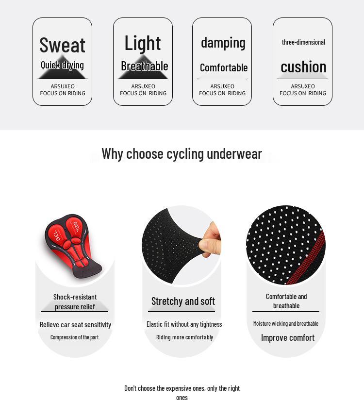 Isuo Men's Cycling Underwear Shorts with Thick Silicone Cushion, Quick-Drying for Road Biking