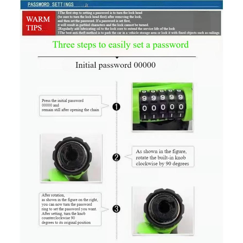 Lock Mountain Bike Five Digit Password Lock Bicycle Password Lock Steel Wire Chain Lock Riding Accessories