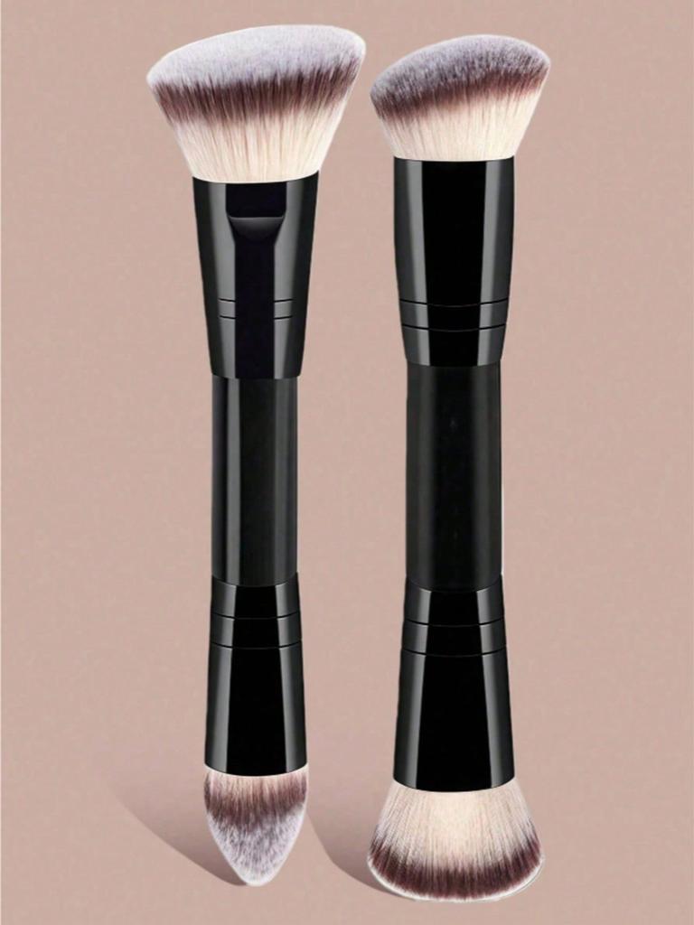 4pcs Professional Dual-Ended Makeup Brush Set - Includes Foundation Brush, Contour Brush, Blush Brush, Powder Brush, Eyeshadow Brush, Concealer Brush