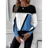 GMXIA Women's Pullover Round Neck Color Contrast Patchwork Geometric Print Top T-shirt