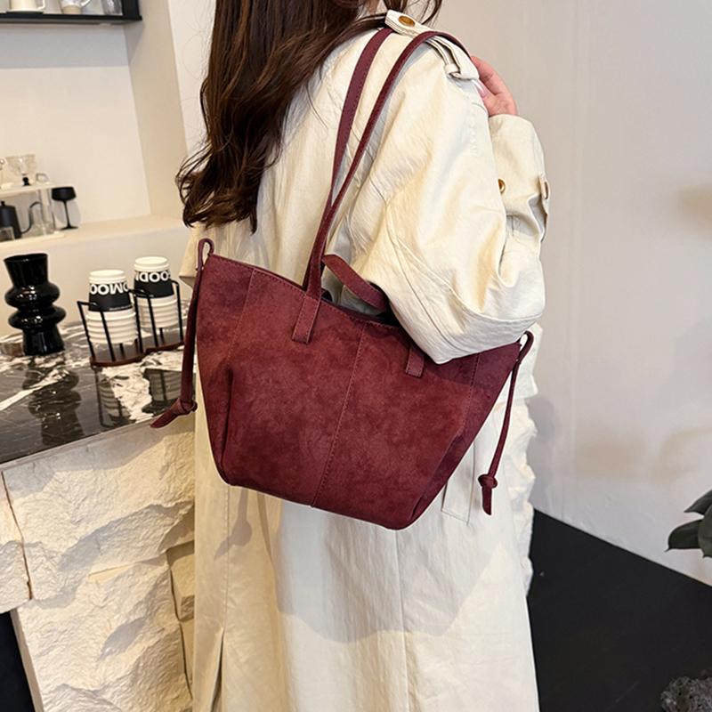 New Womens PU Leather Shoulder Bags Retro Tote Bag Autumn Winter Suede Large Capacity Shoulder Bag Versatile Commuting Bag