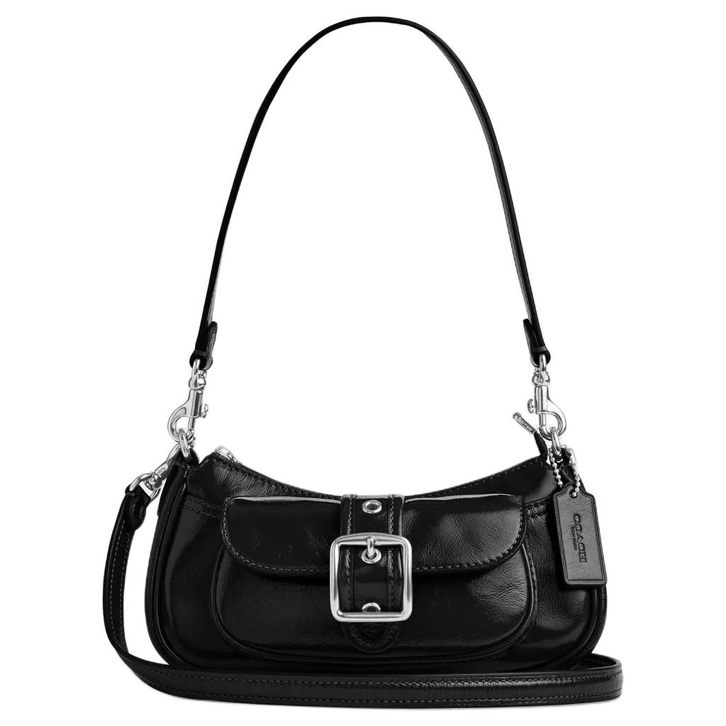 Coach Borsa a spalla mini Ashton 20 con fibbia argentata in pelle stropicciata Donna borsa a spalla Nera CDB19-SVBK