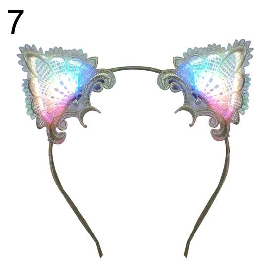 Women LED Light Up Cat Ears Lace Hair Hoop Headband Headwear Party Supplies