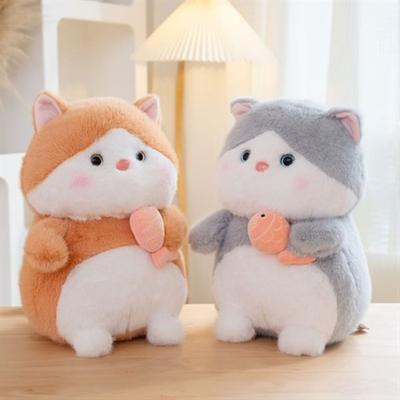 New Cartoon Cat Plush Toy Loves To Eat Fish Kitten Children's Birthday Gift Living Room Decoration