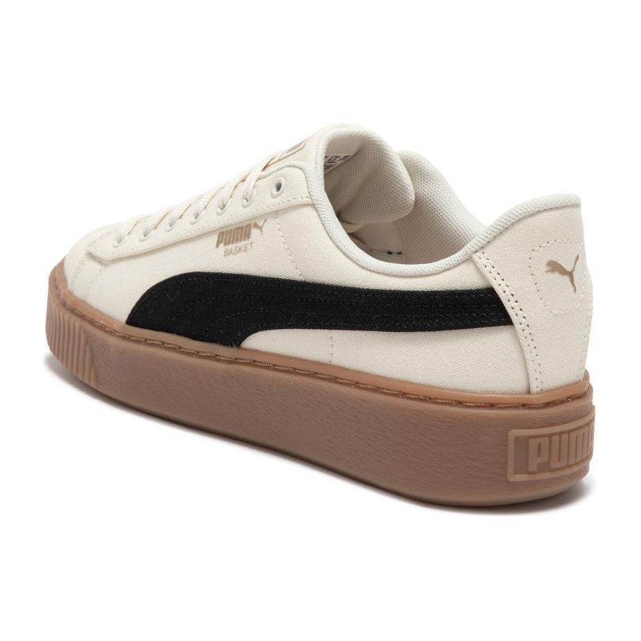 Puma Basket Platform Canvas Casual Increased Height Low Top Skate Shoes Women Sneaker Beige Black 399251-01