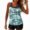 Women’s Sleeveless Tankini Top and Shorts Set Lightweight Printed Swimwear with Scoop Neck and Relaxed Fit for Beach Pool
