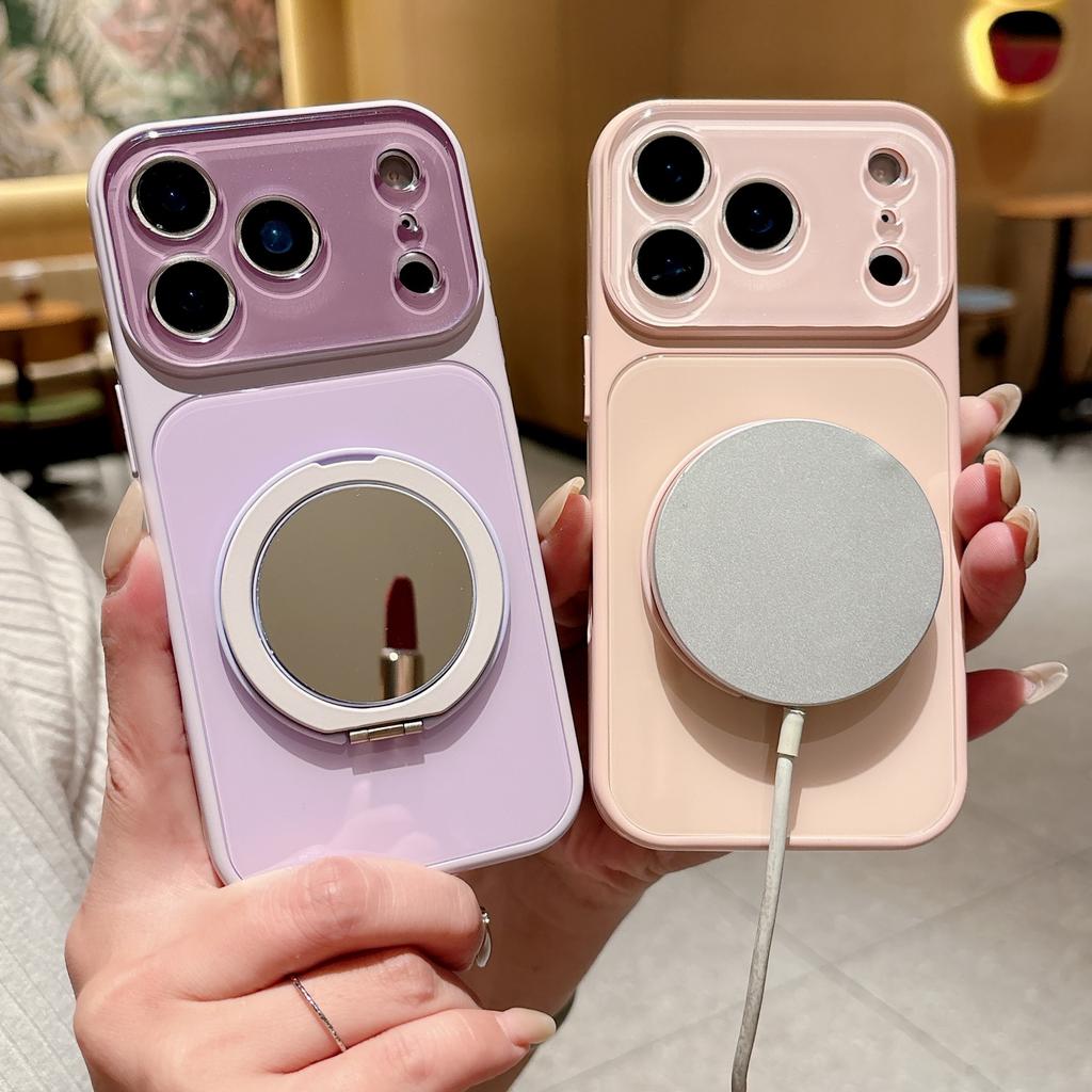 Mirror rotating bracket is suitable for iPhone17promax mobile phone case 16pro all-inclusive 15/14 anti-drop glass case.