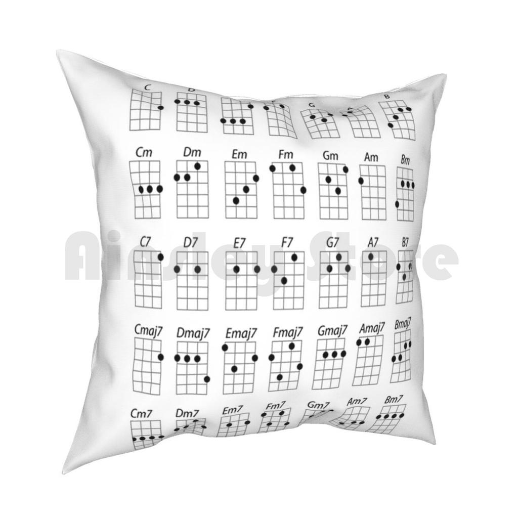 Ukulele Chords Pillow Case Printed Home Soft Throw Pillow Ukulele Uke Guitar Music Notes Chords Strings Musician Concert