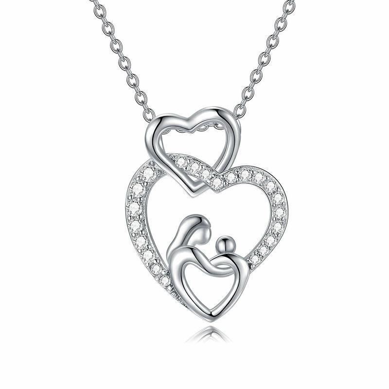 Ladies Parent-child Embrace Heart-shaped Pendant Necklace, Elegant Collarbone Chain, Daily Wearing Necklace, Mother s Day Gift Jewelry, Birthday Gift