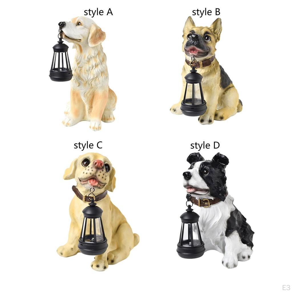 Dog Sculpture with Solar Light for Outdoor Use, Resin Figurine Garden